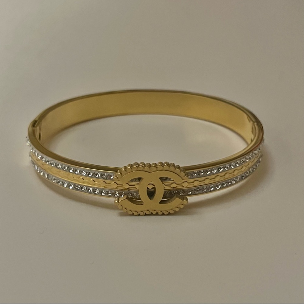 Gold-tone Crystal Cuff Fashion Bracelet